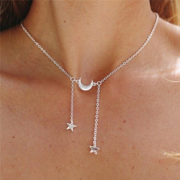 Salt & Soul Boutique Jewelry - Moon & Stars Necklace Silver Dainty Chain Choker